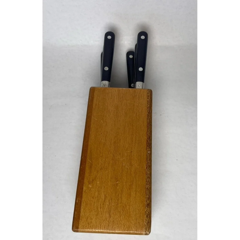WF Washington Forge Mardi Gras Navy Blue Steak Knives Set Of 6 with Wood Block
